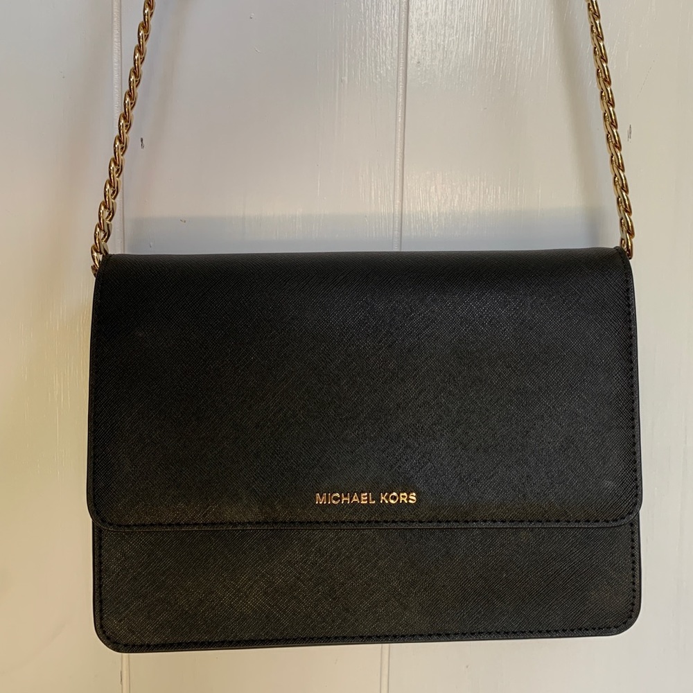 Michael Kors gold chain black crossbody purse